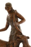 Vadászó Diana, cca 1900, Nápoly, a Vezúv lávakövéből készült szobor, alján címkével jelzett, kis sér...