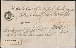 1868 Kézírásos szállítólevél "LAUT ANGABE" bélyegzéssel, 5kr okmánybélyeggel, "KECSKEMÉT" - Vác