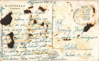 1944 Nagyvárad, Oradea; Országzászló, gyógyszertár, üzletek, automobil / national flag, shops, autom...