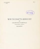 1932-1933 Wirtschafts-Bericht der Geldinstituts-Zentrale (Pénzintézeti Központ) Budapest. VIII. Jahrgang (1932) No. 1-4. + IX. Jahrgang (1933) No. 1-4. [Egybekötve]. Bp., Pénzintézeti Központ (Athenaeum-ny.), 186+(2) p.; 162+(2) p. Német nyelven. Félvászon-kötésben, nagyrészt jó állapotban, egy kijáró címlappal, intézményi bélyegzőkkel.