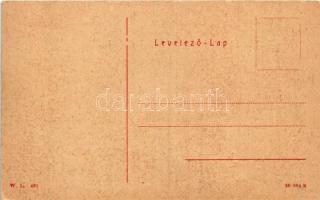 Érsekújvár, Nové Zámky; Sétatéri részlet Czuczor Gergely szobrával. W.L. 421. / promenade, monument ...