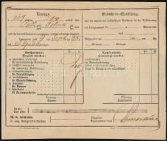 1869 Táviratfeladási vevény Pestről Tolnára