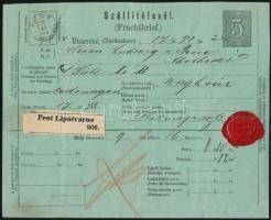 1871 Utánvételes kétnyelvű szállítólevél "PEST / LIPÓTVÁROS" - Ungvár
