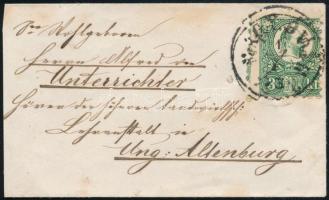 1873 Réznyomat 3kr mini méretű (94x57 mm) helyi levéleN, elfogazva, "MAGY.ÓVÁR"