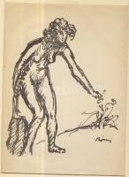 1914 Rippl Rónai József (1861-1927): Cinkográfia-papír, paszpartuban 29x34 cm