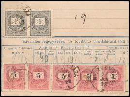 1892 31kr díjjegyes táviratlap belül 2 x 1kr + 5 x 5kr díjkiegészítéssel, "APAGY" - "...