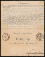 1892 31kr díjjegyes táviratlap belül 2 x 1kr + 5 x 5kr díjkiegészítéssel, "APAGY" - "...