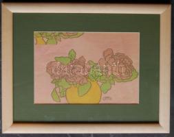 Rippl Rónai József (1861-1927): Virágos váza, kőnyomat-papír, jelzett, keretben 31x27 cm Megjelent a Díszítőművészet c. lap mellékleteként