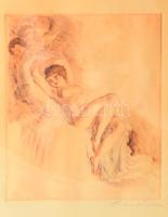 Prihoda István (1891-1956): Női akt. Színezett rézkarc, papír. Jelzett. Üvegezett fakeretben. Kisebb...