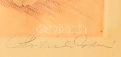 Prihoda István (1891-1956): Női akt. Színezett rézkarc, papír. Jelzett. Üvegezett fakeretben. Kisebb...