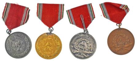 1958. "Önkéntes Tűzoltói Szolgálatért" (4xklf) bronz, ezüstpatinázott bronz és aranyozott bronz kitüntetések 5, 10, 15 és 20 év után, mellszalagon T:XF,VF