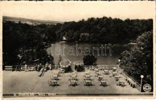 1940 Szováta, Sovata; Terasa / Medve-tó a terasszal és vendégekkel / spa, lake, terrace. photo + "1940 KOLOZSVÁR VISSZATÉRT" So. Stpl (EK)