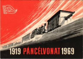 1919 Páncélvonat 1969 - A Magyar Tanácsköztársaság 50. évfordulójára újjáépített XII. számú Páncélvonat (mozgó múzeumaként szándékozták közlekedtetni két éven keresztül, bejárva az ország egész területét). Előre! Úttörő propaganda + "1919-1969 PÁNCÉLVONAT ALKALMI POSTA" So. Stpl. (EK)