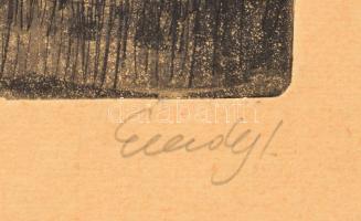 Élesdy István (1912-1987): Hangulatos táj. Rézkarc, papír, jelzett. 29,5x48 cm