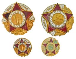 1960-1970 k. "Nehézipar Kiváló Dolgozója" aranyozott, műgyantás fém jelvény miniatűrrel (2x) T:AU,XF patina, tű sérült