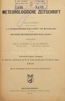 1916 Meteorologische Zeitschrift. Herausgegeben im Auftrage der k. k. Österreichischen Gesellschaft für Meteorologie und der Deutschen Meteorologischen Gesellschaft. Redigiert von Dr. J. von Hann und Dr. R. Süring. XXXIII. Jahrgang. Braunschweig, 1916, Friedr. Vieweg &amp; Sohn, XIII+(3)+560 p. Német nyelven. Félvászon-kötésben, kissé sérült borítóval, a hátsó kötéstáblán sarokhiánnyal, belül nagyrészt jó állapotban, régi intézményi bélyegzőkkel.
