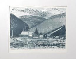 Luzsicza Lajos (1920-2005): Erdészház (Körmöc). Foltmarás, papír. Jelzett. Számozott (3/10). Luzsicza Lajos autográf ajándékozási soraival. 29x39 cm. Paszpartuban.