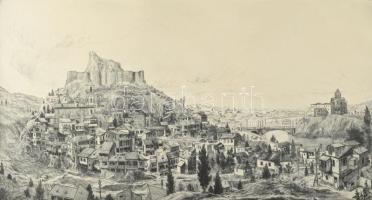 Gross Arnold (1929-2015): Tbilisi régi városrész, Grúzia. Rézkarc, papír, jelzett, kartonra kasírozv...
