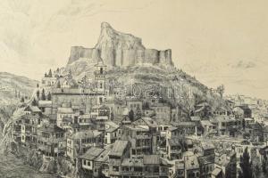 Gross Arnold (1929-2015): Tbilisi régi városrész, Grúzia. Rézkarc, papír, jelzett, kartonra kasírozv...
