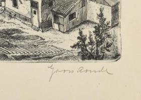 Gross Arnold (1929-2015): Tbilisi régi városrész, Grúzia. Rézkarc, papír, jelzett, kartonra kasírozv...