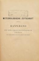 Meteorologische Zeitschrift. Hann-Band zum vierzigjährigen Redaktionsjubiläum J. Hann's von Freunden und Kollegen gewidmet. Redigiert von Dr. J. M. Pertner und Dr. G. Hellmann. Braunschweig, 1906, Friedrich Vieweg und Sohn, 1 (címkép) t.+ VIII+(2)+404 p. Német nyelven. Aranyozott gerincű félvászon-kötésben, néhány lapon ázásnyomokkal, régi intézményi bélyegzőkkel.