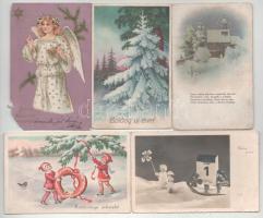 9 db RÉGI karácsonyi üdvözlőlap, vegyes minőségben / 9 pre-1945 Christmas greeting art postcards in mixed quality