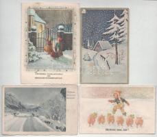 9 db RÉGI karácsonyi üdvözlőlap, vegyes minőségben / 9 pre-1945 Christmas greeting art postcards in ...