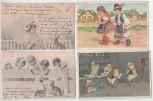 10 db RÉGI húsvéti üdvözlőlap, vegyes minőségben / 9 pre-1945 Easter greeting art postcards in mixed...