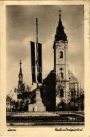 1939 Losonc, Lucenec; Országzászló, templomok. Filó M. kiadása / Hungarian flag, churches (szakadás / tear)
