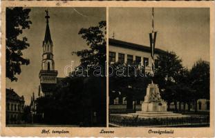 Losonc, Lucenec; Országzászló, Református templom / Hungarian flag, Calvinist church (gyűrődés / crease)