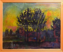 Angyalföldi Szabó Zoltán (1929-2014): Színpompás táj, 1985. Pasztell, papír, jelezve balra fent. Üvegezett fakeretben. 85×119 cm KIZÁRÓLAG SZEMÉLYES ÁTVÉTEL, NEM POSTÁZZUK! / Pastell on paper, signed. Framed. 85×119 cm. ONLY PERSONAL COLLECTION AT OUR OFFICE