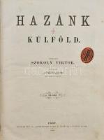 1868 Hazánk s a Külföld. VIII. kötet. IV. évf. 27-53. sz. 1868. Július 2 - december 31. Fél évfolyam. Szerkeszté Szokoly Viktor. Pest, 1868, Athenaeum, 4+417-848 p. Benne érdekes írásokkal, közte: Izlandi képek, A Balaton vidéke. Magyarországi fürdők, Erdélyi képek, Eger s eger -vidéki képek, Párisi képek, valamint: Zombory Gusztáv A Hegyalja képekben cikksorozattal, a cikk mellett tokaji helységek fametszetű illusztrációival. De benne 1848-49-hez kötődő írásokkal és képekkel is. Gazdag egészoldalas és szövegközti fametszetű képanyaggal, díszes fejlécekkel illusztrált, köztük helyszínképekkel Erdélyből, Balatonból, Tokajból, Izlandból, Párizsból...stb, valamint ismert emberek arcképével, közte Munkácsy Mihály, és József főherceg, Obrenovics Mihály szerb fejedelem...stb.  Korabeli aranyozott gerincű félvászon-kötés, kopott borítóval, a gerincen kis sérüléssel, egy lap szélén ceruzás jegyzettel, egy lap alján kis hiánnyal, néhány kissé foltos lappal, de alapvetően jó állapotban.