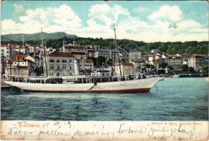 1904 Volosko, Volosca (Abbazia, Opatija); kikötő, gőzhajó. Mehner &amp; Maas (Leipzig) / port, steamship (kopott sarkak / worn corners)