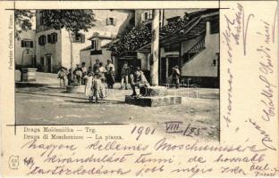 1901 Moscenice, Moschenizze, Moschiena; La piazza. Federico Cretich / Trg / tér / square (EK)