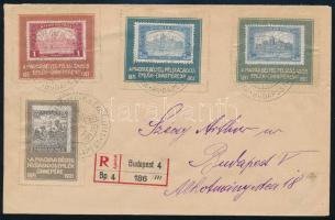 1921 Budapest ajánlott levél 4 db A magyar bélyeg félszázados emlék ünnepére levélzáróval / Local registered cover with labels