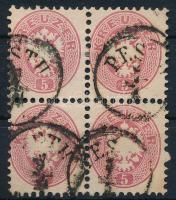 1864 5kr 4-es tömbben, a bal felső bélyegen vízjel