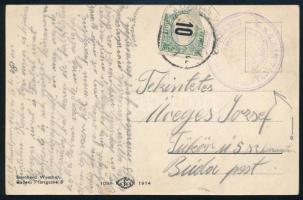 1914 Tábori posta képeslap 10f portóval / Field postcard with postage due "K.u.k. SANITATSABTEILUNG"