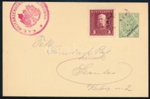 ~1918 Díjkiegészített díjjegyes levelezőlap / PS-card with additional franking