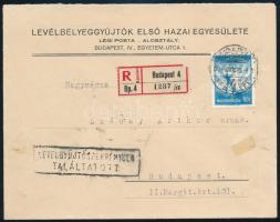 1934 Ajánlott Budapest helyi levél Repülő 40f bélyeggel bérmentesítve "LEVÉLGYŰJTŐSZEKRÉNYBEN TALÁLTATOTT" / Registered local cover