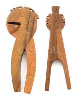 Népi faragott fa diótörő és mogyorótörő, h: 20-22 cm