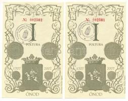 2007. Ónod I Poltura (2db) sorszámkövetők "002501 - 002502" mindegyik "Lorántffy Zsuzsanna Általános Iskola" felülbélyegzéssel T:AU