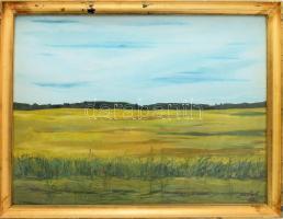 Koch Vilmos (1927-2006): Búzamező. Olaj, farost, jelzett, hátoldalán Képcsarnok Vállalat címkéjével. Üvegezett, dekoratív fakeretben. 60x80 cm