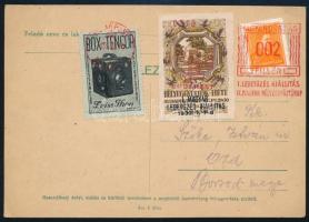 1933 Levelezőlap francotyp bélyegzéssel és 2 db levélzáróval / Postcard with labels