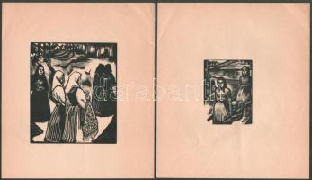 M. Makkai Piroska (1910-1998): 7 db jelzés nélküli fametszet, 8x6 cm és 16,5x11 cm közötti méretben