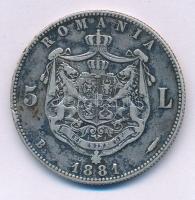 Románia 1881B 5L Ag "I. Károly" T:VF,F patina Romania 1881B 5 Lei Ag "Carol I" C:VF,F patina Krause KM#17.1