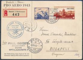 1943 Ajánlott légi képeslap Budapestre / Airmail registered postcard