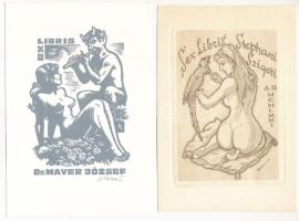 2 db erotikus ex libris: Tempinszky István (1907-1979): Sex libris Stephani Szigeti. Rézkarc, papír, jelzett, 12x8 cm + Kékesi László (1919-1993): Ex libris Dr. Mayer József. Linómetszet, papír, jelzett, 16x11 cm