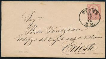 1873 5kr díjjegyes boríték / PS-cover "FIUME / P.M."
