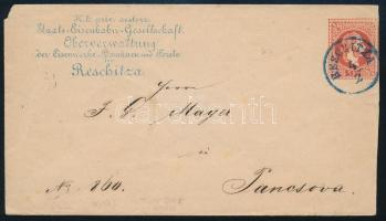 ~1869 5kr díjjegyes boríték, kék "RESCHITZA" / PS-cover with blue "RESCHITZA" (Gudlin 300 p)