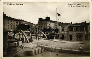 1932 Fiume, Rijeka, Susak; Granicni most / Határhíd katonákkal és automobillal, Continental szálloda / Hotel Continental, border bridge, soldiers, automobile (EK)